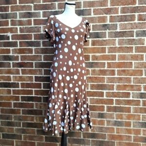 S.L. Fashions Brown Polka Dot Midi Dress – Size 10